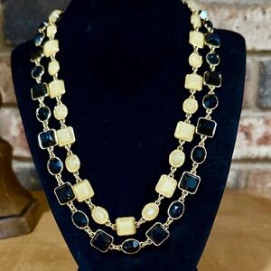 Talbots NWOT double strand yellow and black cabochon gold tone necklace